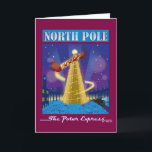 極地表現 | North Pole Vintage Travel Art シーズンカード<br><div class="desc">サンタクロースをフィーチャーした北極のヴィンテージ旅行スタイルアートは、クリスマスの木に彼のそりを飛のまわりにばす。</div>