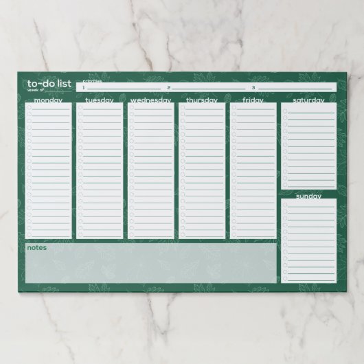 極大の週次To-Doリスト-リーフデザイン ペーパーパッド (正面)