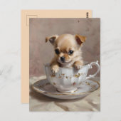 極小サイズ：ティーカップのチワワの子犬 ポストカード (正面/裏面)