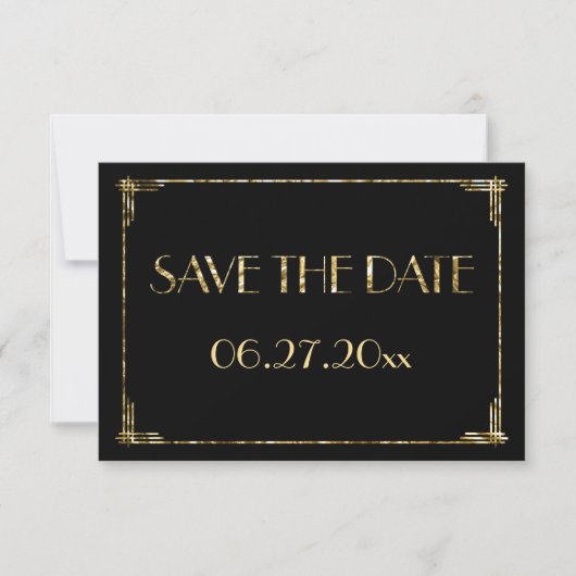 極小 アートデコ ゴールドホイル 結婚式 Save The Date カード (正面)