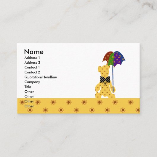 極度のかわいい子供のテディー・ベアの動物のカラフルな黄色 名刺 (正面)