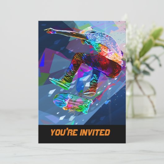 極度のクレヨンによって着色されるシルエットのスケートボーダー 招待状 (スタンド正面)