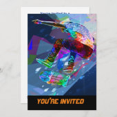極度のクレヨンによって着色されるシルエットのスケートボーダー 招待状 (正面/裏面)