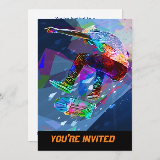 極度のクレヨンによって着色されるシルエットのスケートボーダー 招待状 (正面/裏面)