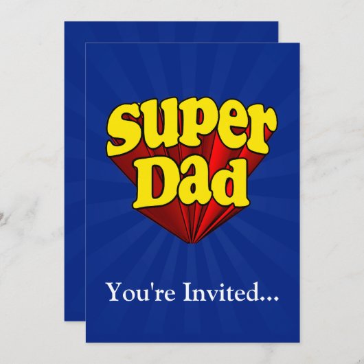 極度のパパ、スーパーヒーローの赤くか黄色か青い父の日 招待状 (正面/裏面)