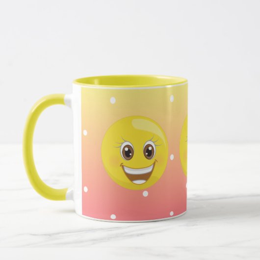極度の幸せで黄色いEmojiはマグに点を打ちます マグカップ (左)