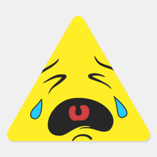 極度の悲しい泣き叫びの顔Emoji 三角形シール