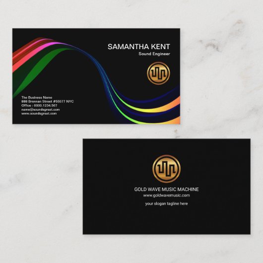 極度の明快でシンプルでカラフルな音波 名刺 (正面/裏面)