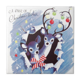 極度の甘いヴィンテージの青いトナカイのクリスマス タイル