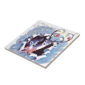 極度の甘いヴィンテージの青いトナカイのクリスマス タイル (側面)