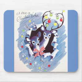 極度の甘いヴィンテージの青いトナカイのクリスマス マウスパッド