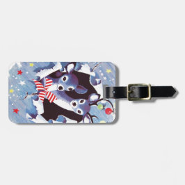 極度の甘いヴィンテージの青いトナカイのクリスマス ラゲッジタグ