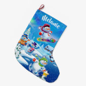 極度の雪だるまのパーティーのカスタムなクリスマスのストッキング ラージクリスマスストッキング (正面 (吊り時))