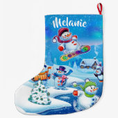 極度の雪だるまのパーティーのカスタムなクリスマスのストッキング ラージクリスマスストッキング (裏面)