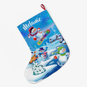極度の雪だるまのパーティーのカスタムなクリスマスのストッキング ラージクリスマスストッキング (裏面 (吊り時))