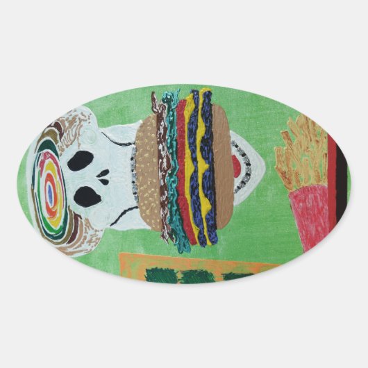 極楽のフライドバーガー 楕円形シール (正面)