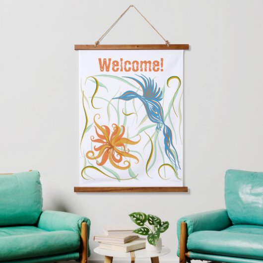 極楽の青い鳥と鳥 吊り下げ型タペストリー (リビング)