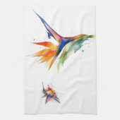 極楽の鳥と水色のハミングバード キッチンタオル (縦)