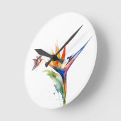 極楽の鳥と水色のハミングバード ラウンド壁時計 (傾斜)