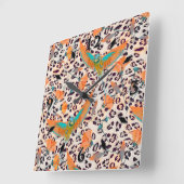 極楽鳥豹皮珊瑚水 スクエア壁時計 (傾斜)