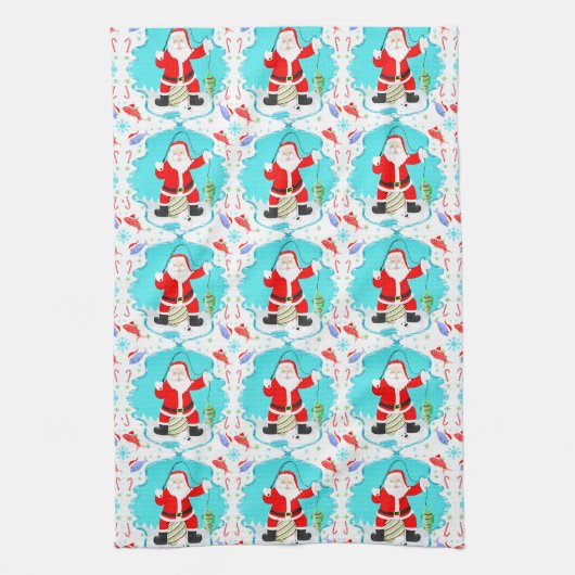 極熊おもしろい模様のサンタアイス魚釣り キッチンタオル (縦)