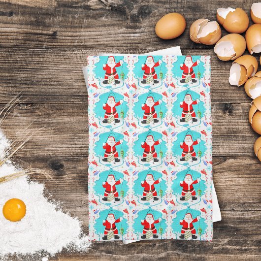 極熊おもしろい模様のサンタアイス魚釣り キッチンタオル