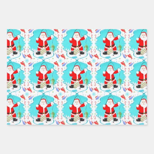 極熊おもしろい模様のサンタアイス魚釣り ラッピングペーパーシート (正面2)