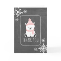 極熊の冬の赤ちゃんシャワーありがとうピンク