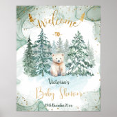 極白クマ赤ちゃんシャワー歓迎サイン ポスター (正面)