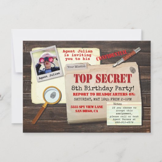 極秘捜査官スパイ誕生日パーティー 招待状 (正面)