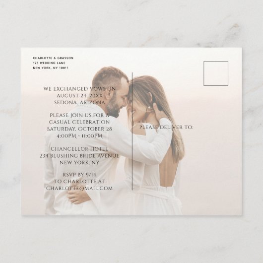 極秘結婚式の写真　結婚おめでとうの記念撮影 案内ポストカード (裏面)