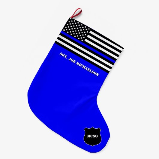 [極薄のブルーライン] 警察署を応援する ラージクリスマスストッキング (正面 (吊り時))