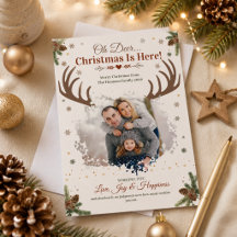 楽しいおお鹿クリスマスの季節の家族写真
