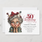 楽しいおかしい女性 50歳の誕生日 カートゥーン ユーモア 招待状 (正面)