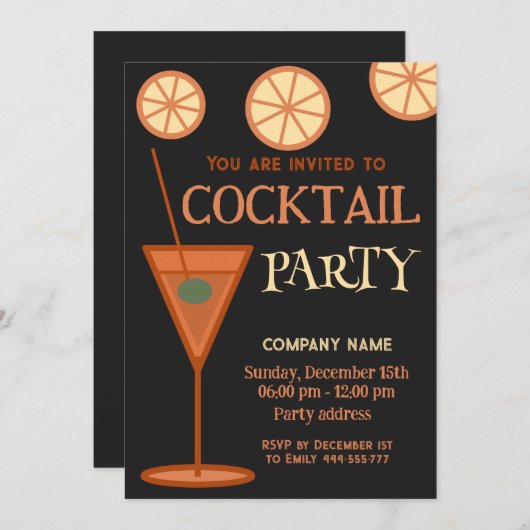 楽しいおもしろいクールクリスマスカクテルパーティー企業の 招待状 (正面/裏面)