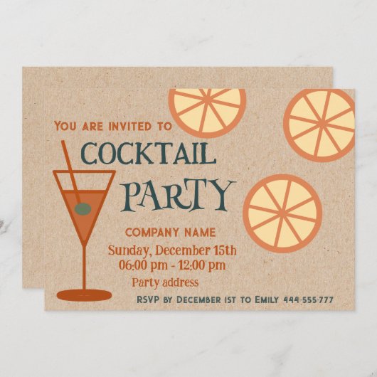 楽しいおもしろいクール段ボールカクテルパーティー企業の 招待状 (正面/裏面)
