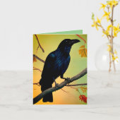 楽しいおもしろいレイヴンはブランチカードに止まっている カード (黄色い花)