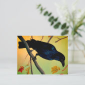 楽しいおもしろいレイヴンはブランチ葉書に止まっている ポストカード (スタンド正面)