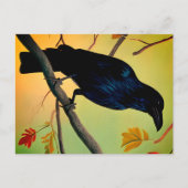 楽しいおもしろいレイヴンはブランチ葉書に止まっている ポストカード (正面)