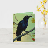 楽しいおもしろいレイヴンPerched On Branch カード (黄色い花)
