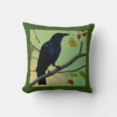 楽しいおもしろいレイヴンPerched On Branch クッション (正面)