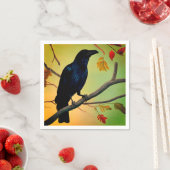 楽しいおもしろいレイヴンPerched On Branch スタンダードカクテルナプキン (インサイチュ)