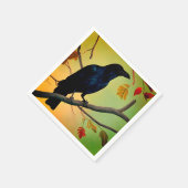 楽しいおもしろいレイヴンPerched On Branch スタンダードカクテルナプキン (角)