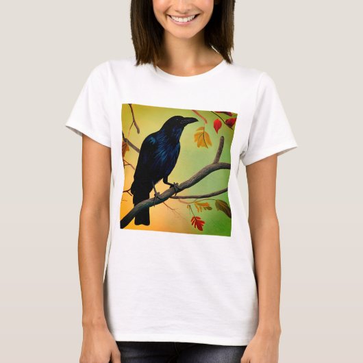 楽しいおもしろいレイヴンPerched On Branch Tシャツ (正面)