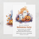 楽しいお化けとカボチャの子供ハロウィンパーティー 招待状 (正面/裏面)