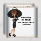 楽しいお気に入りのディーバ女性の誕生日パーティー 招待状 (正面/裏面)