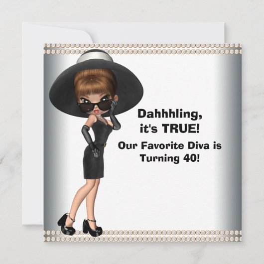 楽しいお気に入りのディーバ女性の誕生日パーティー 招待状 (正面)