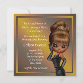 楽しいお気に入りのディーバ女性の黒い40歳の誕生日パーティー 招待状 (裏面)