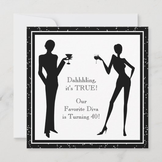 楽しいお気に入りのディーバ女性の黒い40歳の誕生日パーティー 招待状 (正面)