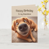 楽しいお誕生日お孫さん 面白い 犬 カード (黄色い花)